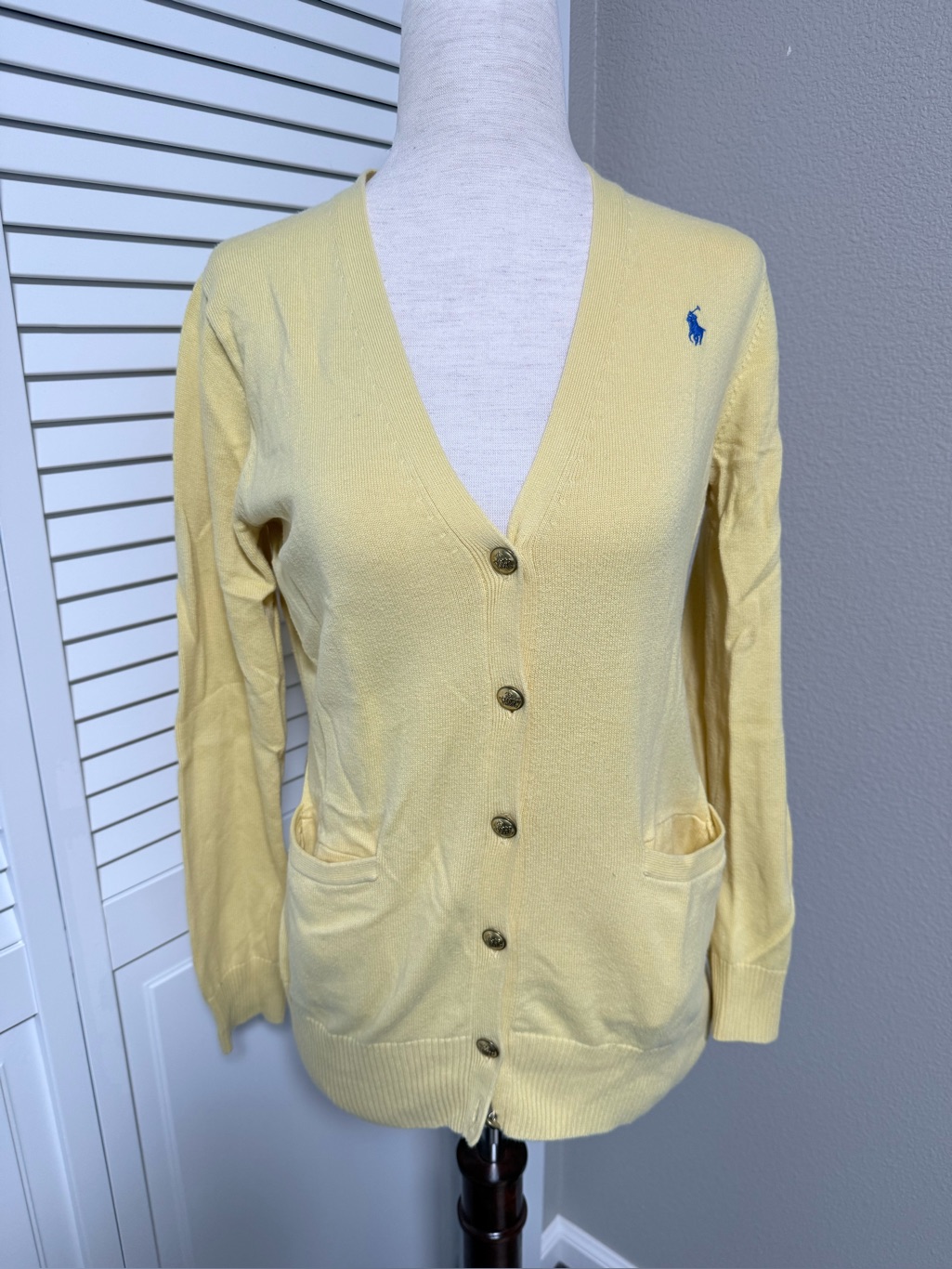 Ralph Lauren Yellow V-Neck Button Cardigan Sweater Girls Xl Euc